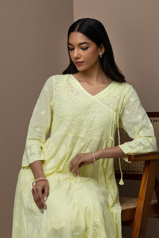 Cotton Yellow Angrakha Kurti