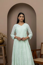 Pink Cotton Angrakha Anarkali Kurti with Chikankari Embroidery | Elegant Ethnic Wear for Women