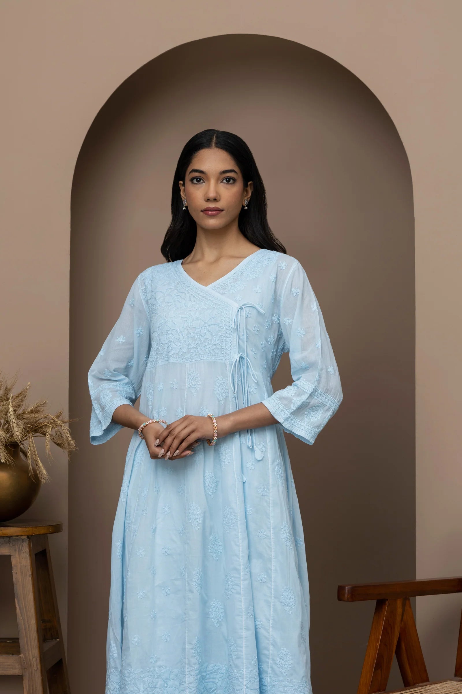 yellow Cotton Chikankari Angrakha Kurti – Graceful Heritage