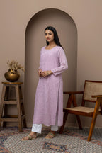 Purple Georgette Full Jaal Chikankari Kurti with Slip