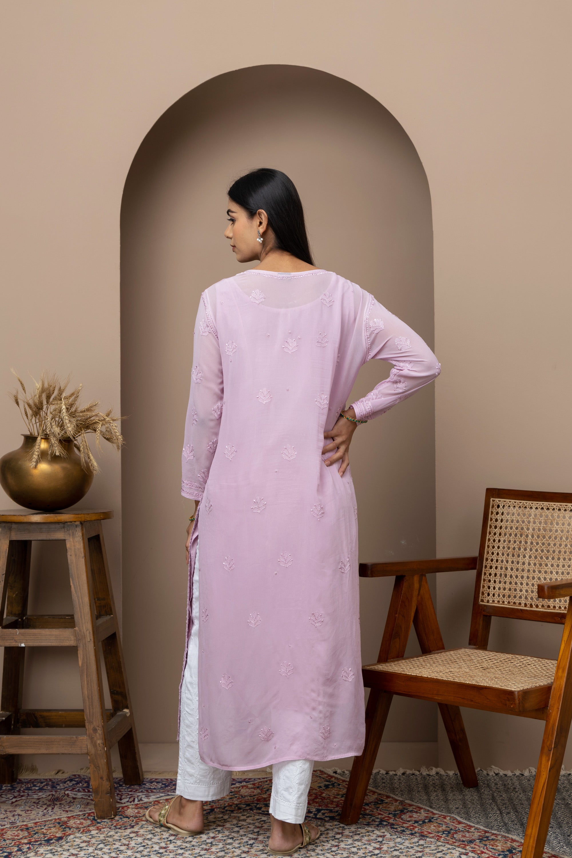Purple Georgette Full Jaal Chikankari Kurti with Slip