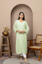 Green Georgette Full Jaal Kurti with Slip – Elegant & Flowing