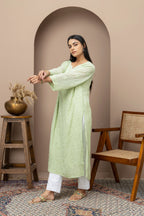 Green Georgette Full Jaal Kurti with Slip – Elegant & Flowing