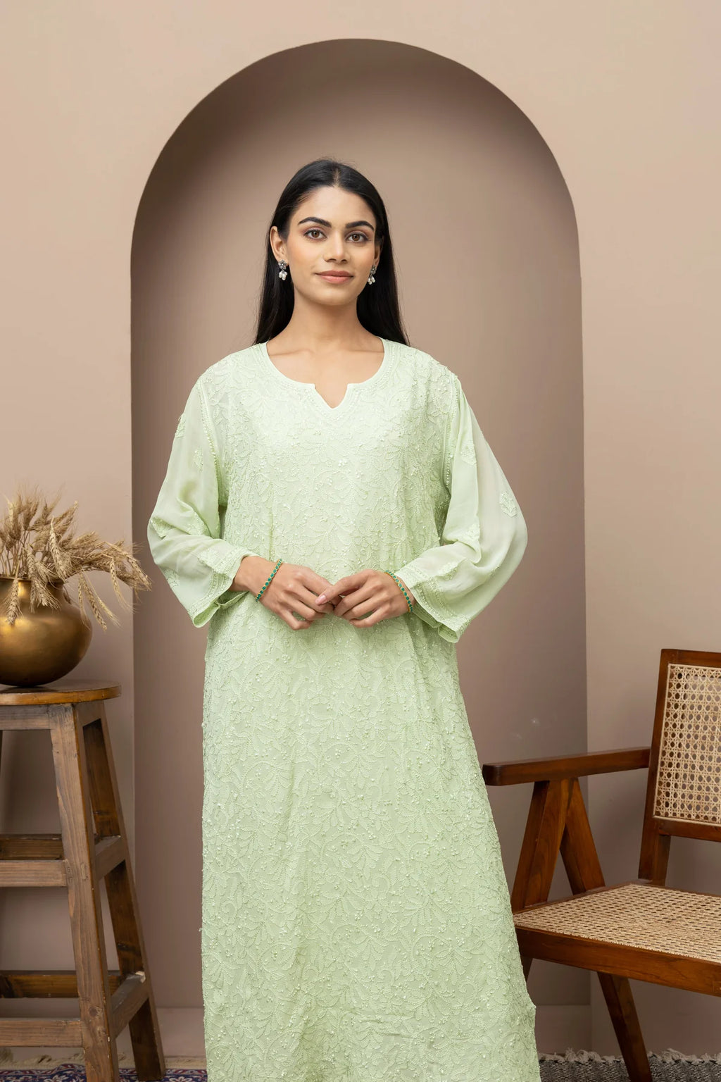 Purple Georgette Full Jaal Chikankari Kurti with Slip