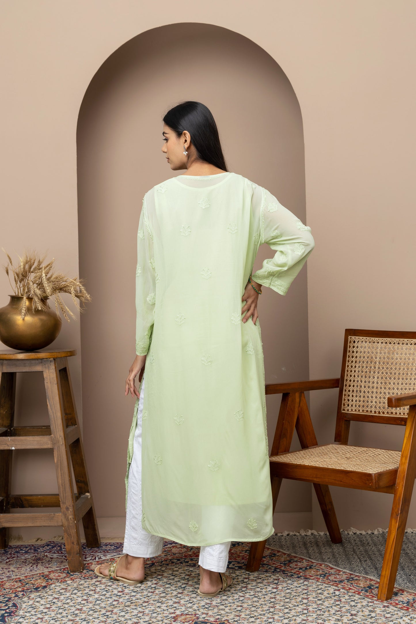 Green Georgette Full Jaal Kurti With Slip