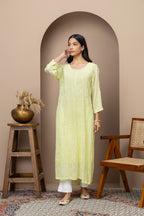Elegant Green Loop Kurti with Chikankari Detailing – Stylish Long Ethnic Wear for Women
