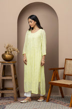 Elegant Green Loop Kurti with Chikankari Detailing – Stylish Long Ethnic Wear for Women