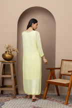 Elegant Green Loop Kurti with Chikankari Detailing – Stylish Long Ethnic Wear for Women