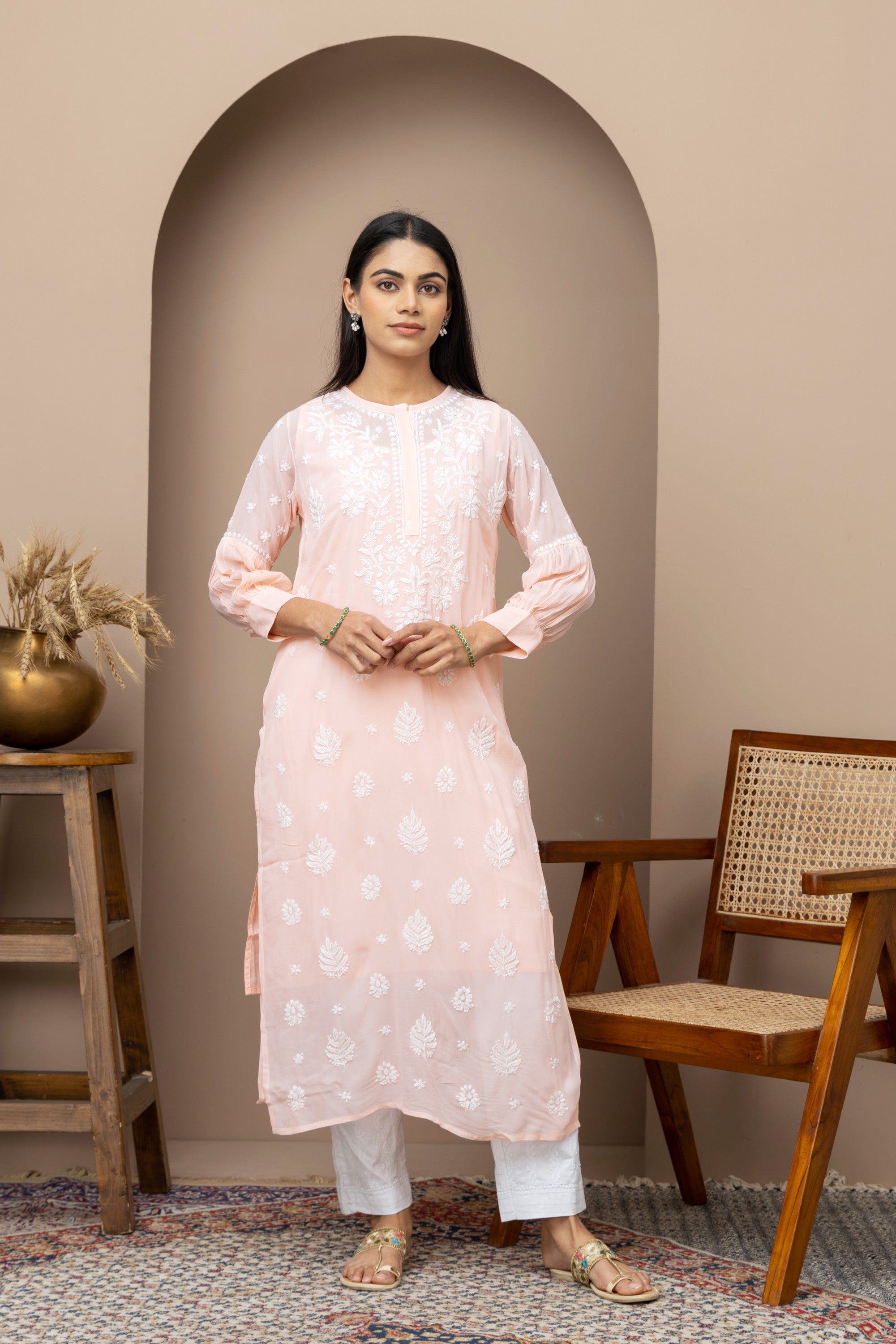 Peach Loop Kurti with Chikankari – Elegant Handcrafted Design