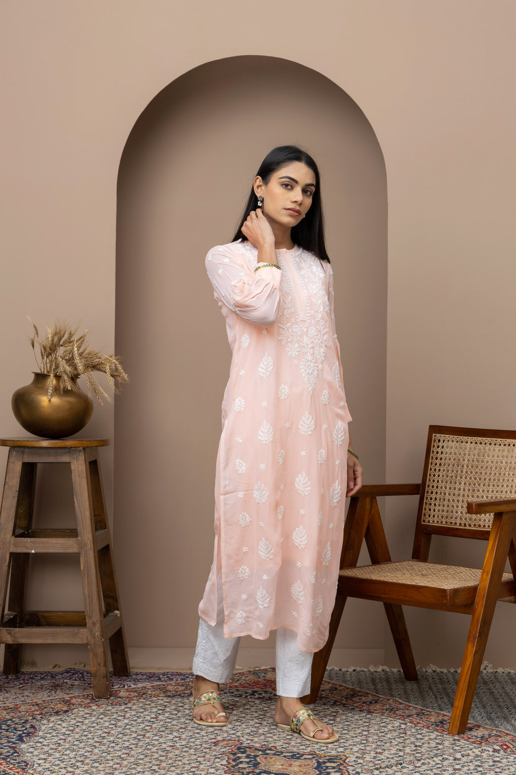 Peach Loop Kurti with Chikankari – Elegant Handcrafted Design