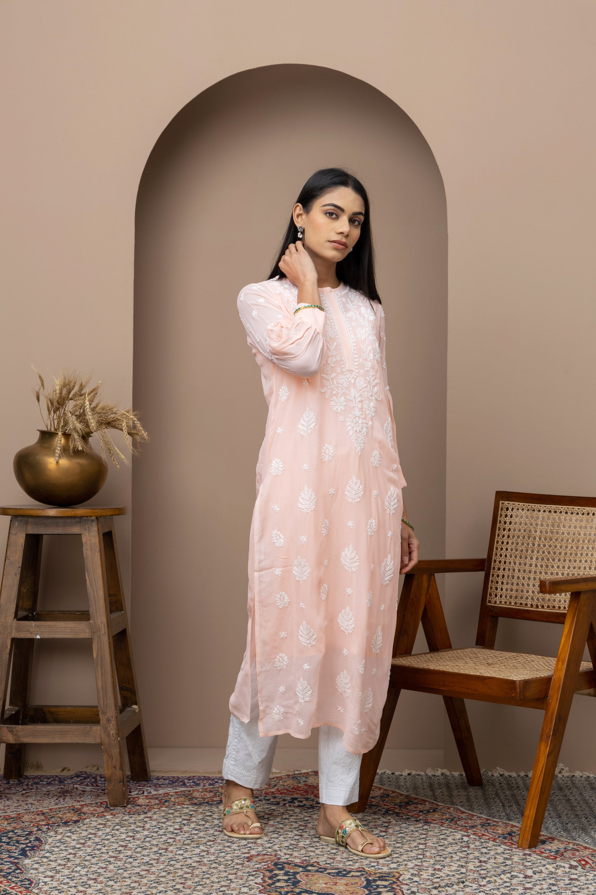 Peach Loop Kurti with Chikankari – Elegant Handcrafted Design
