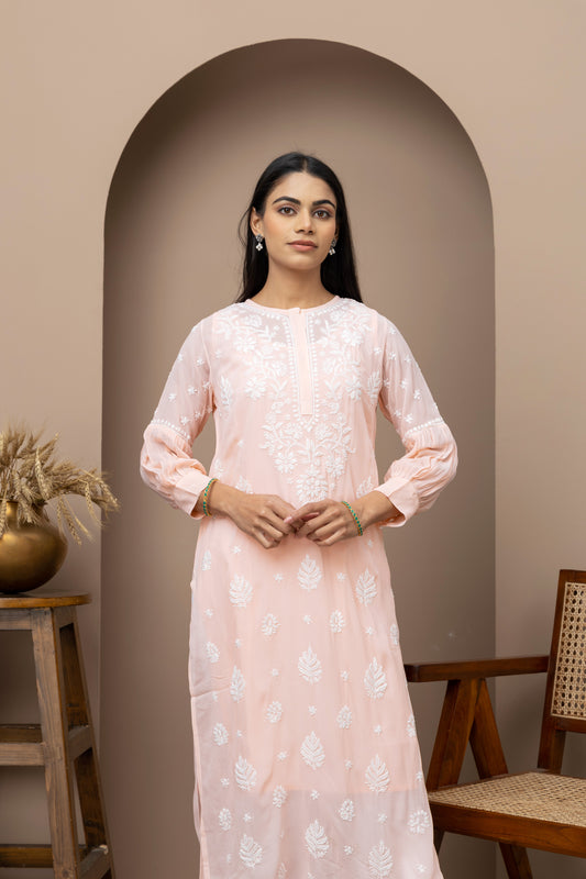 Peach Loop Kurti with Chikankari – Elegant Handcrafted Design