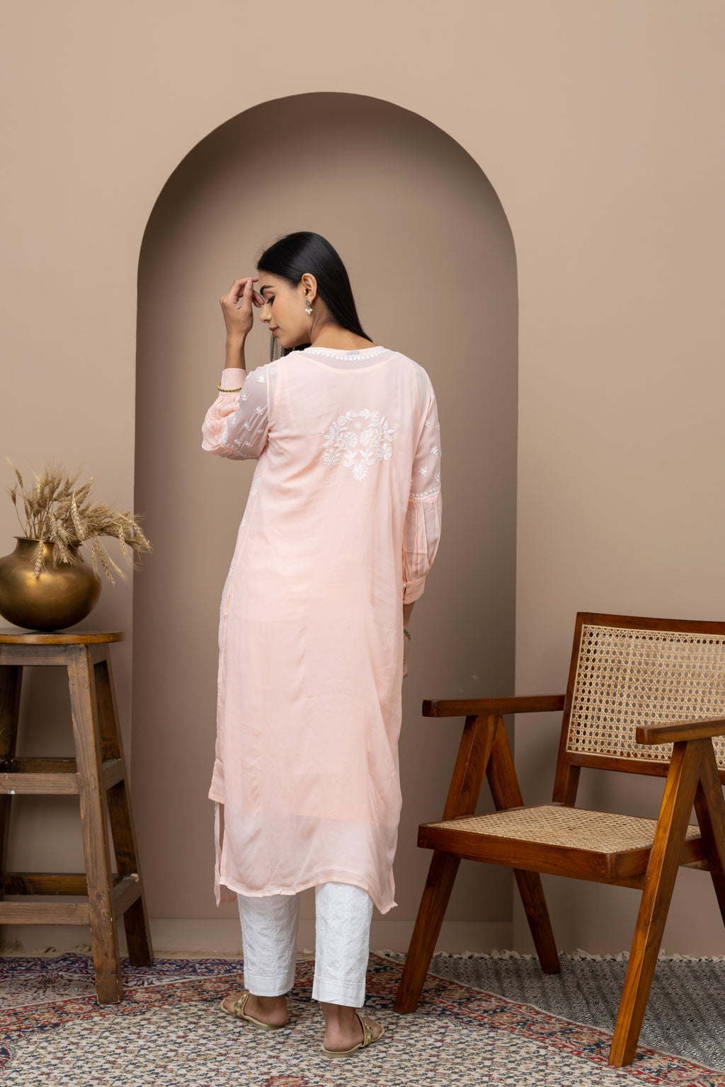 Peach Loop Kurti with Chikankari – Elegant Handcrafted Design