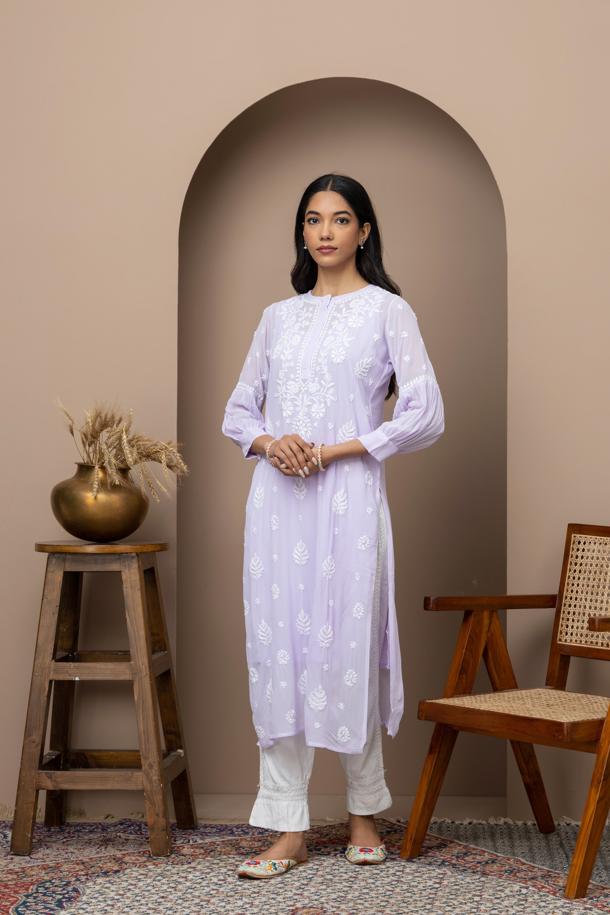 Elegant Purple Georgette Kurti with Slip – Chikankari Embroidered Ethnic Wear for Women