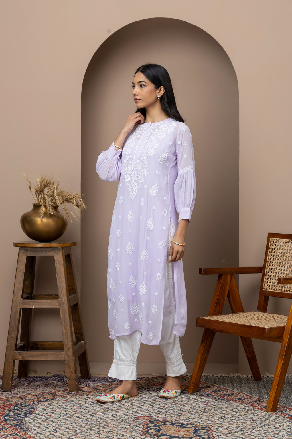 Elegant Purple Georgette Kurti with Slip – Chikankari Embroidered Ethnic Wear for Women