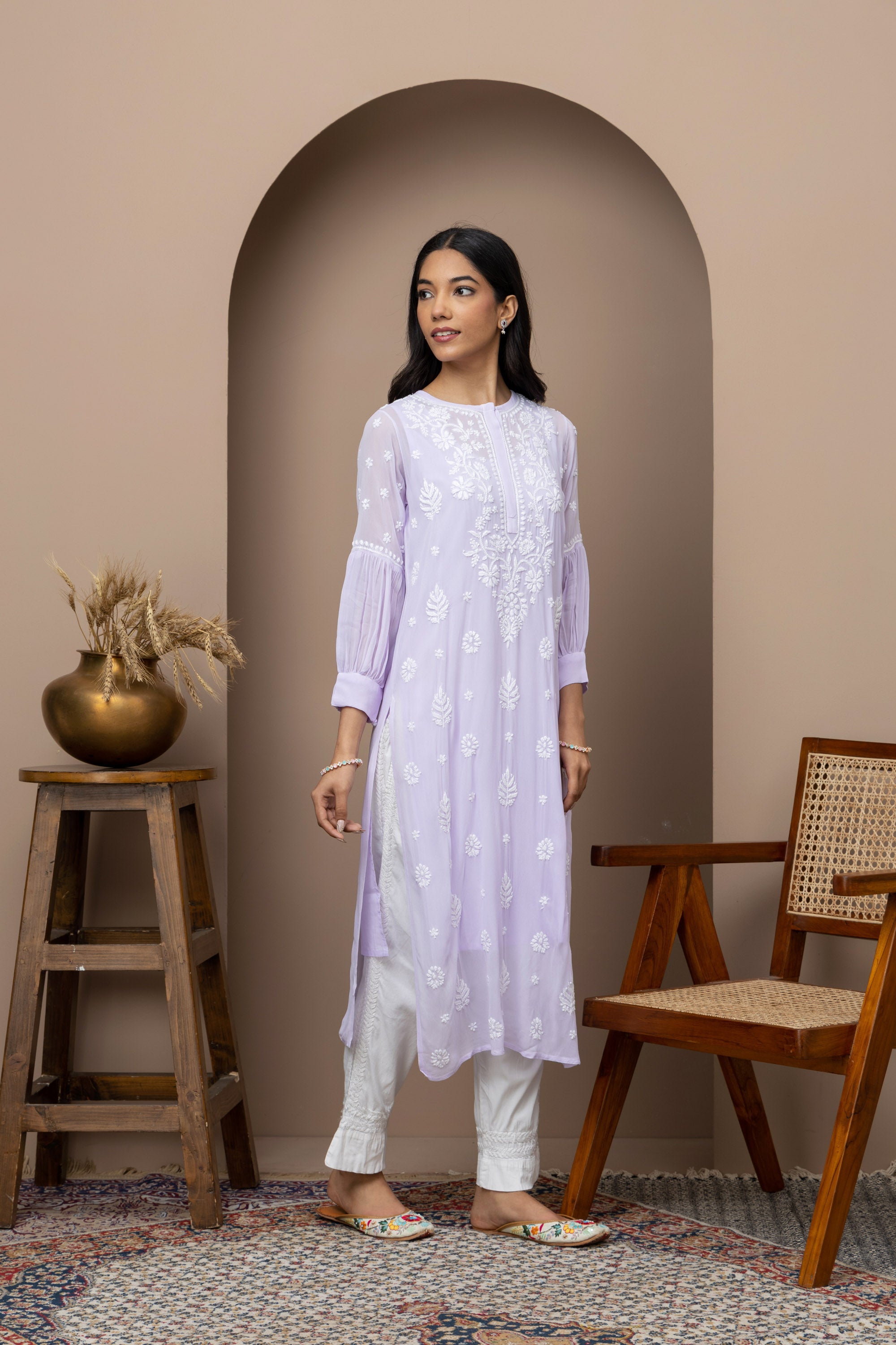 Elegant Purple Georgette Kurti with Slip – Chikankari Embroidered Ethnic Wear for Women