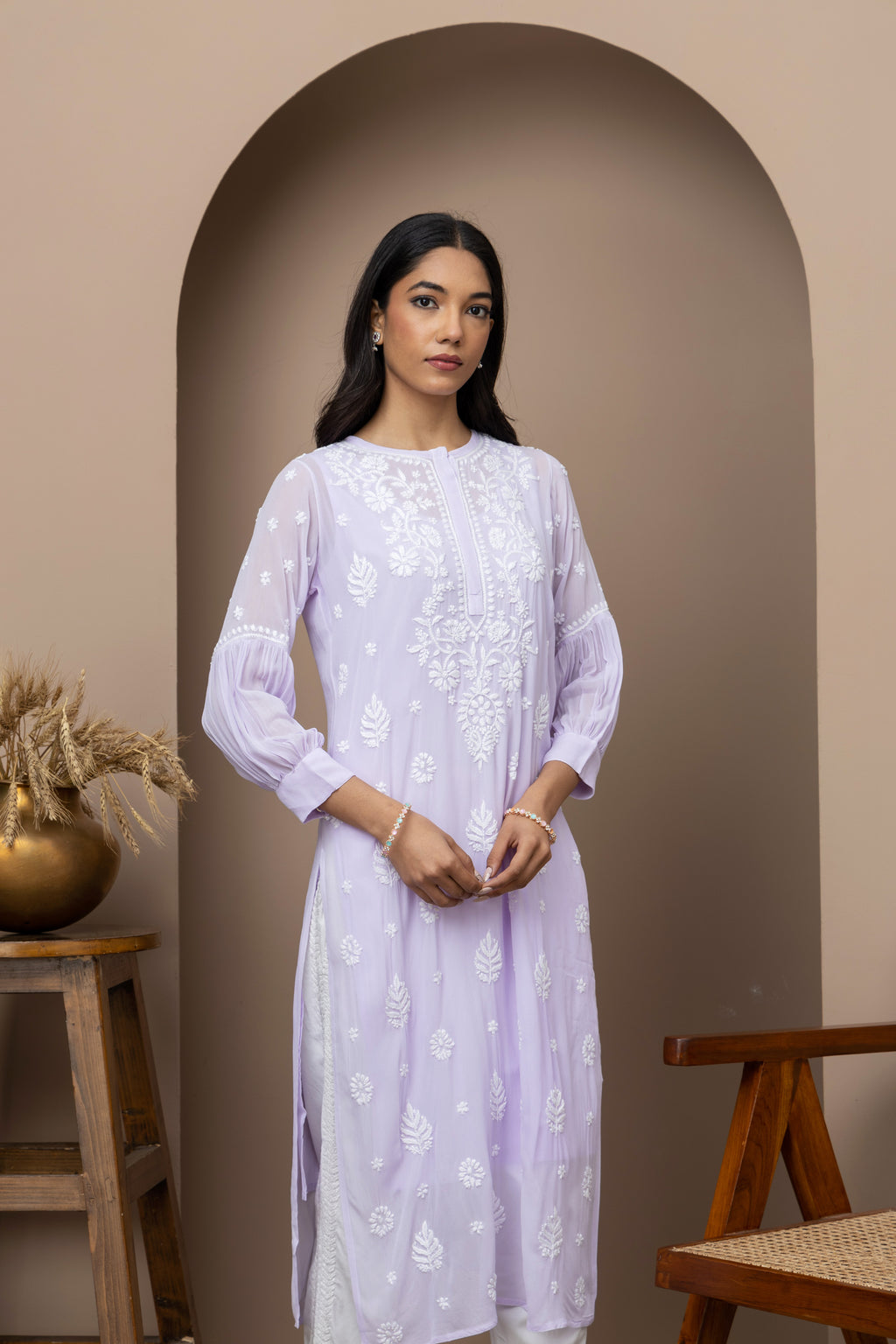 Elegant Purple Georgette Kurti with Slip – Chikankari Embroidered Ethnic Wear for Women
