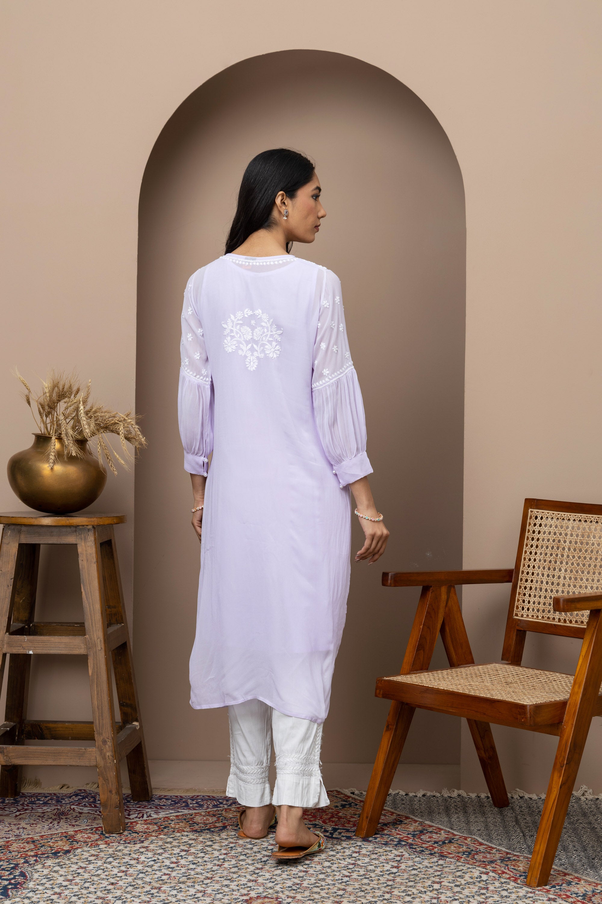 Elegant Purple Georgette Kurti with Slip – Chikankari Embroidered Ethnic Wear for Women