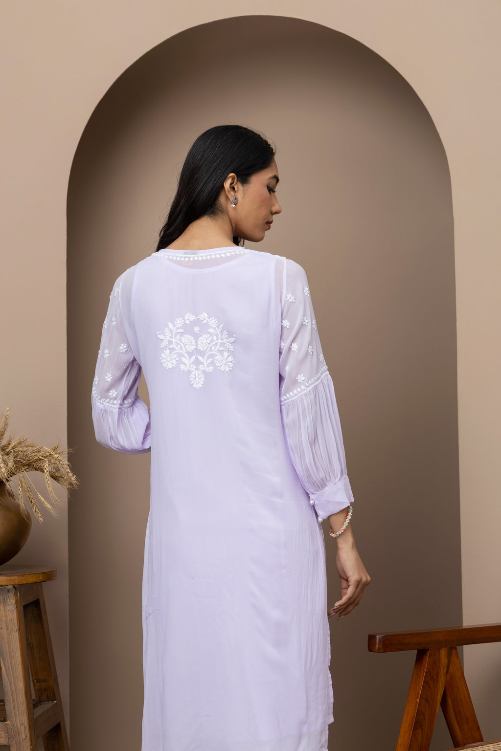 Elegant Purple Georgette Kurti with Slip – Chikankari Embroidered Ethnic Wear for Women