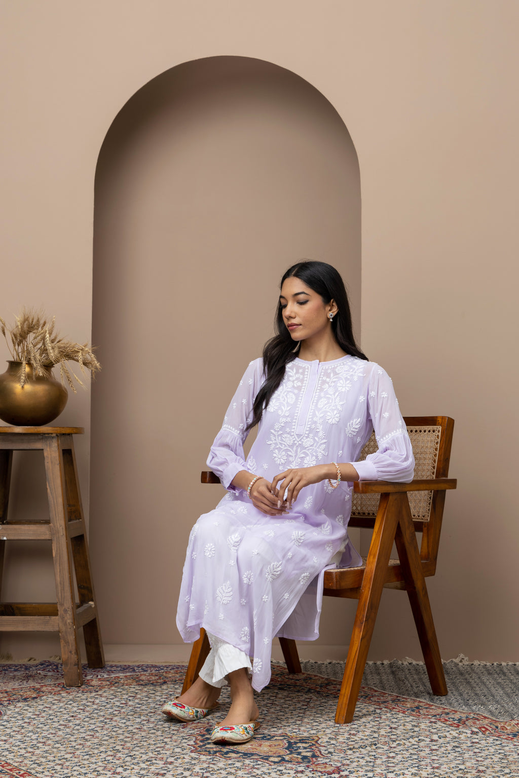 Elegant Purple Georgette Kurti with Slip – Chikankari Embroidered Ethnic Wear for Women