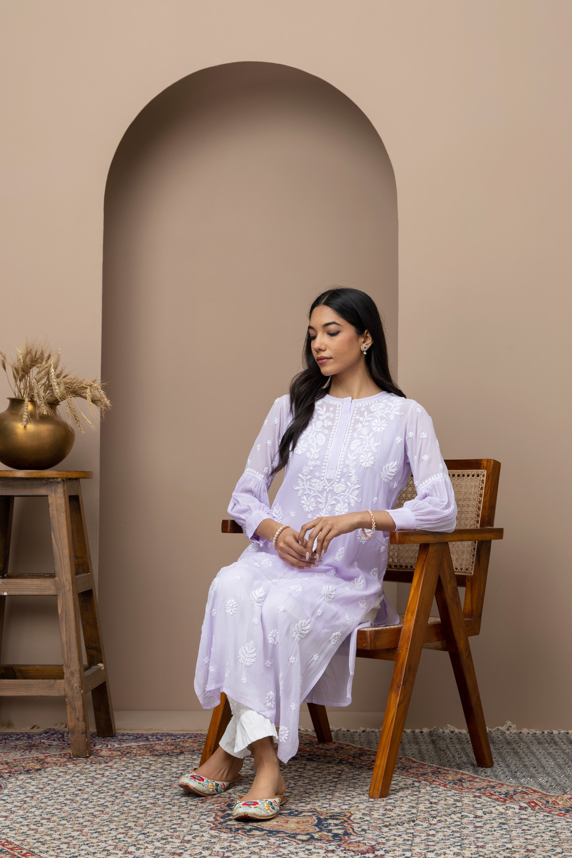 Elegant Purple Georgette Kurti with Slip – Chikankari Embroidered Ethnic Wear for Women