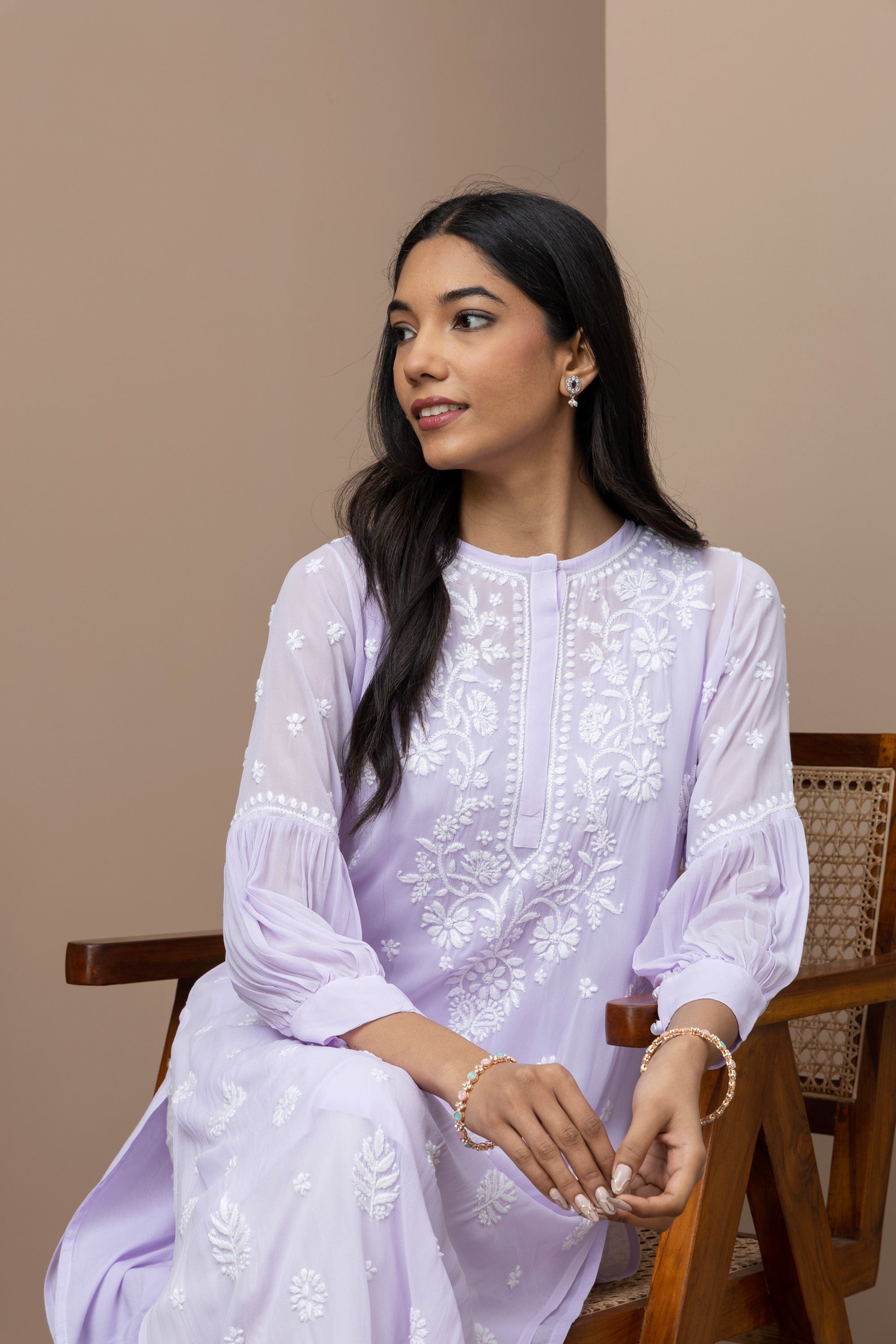Elegant Purple Georgette Kurti with Slip – Chikankari Embroidered Ethnic Wear for Women
