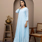 Georgette blue dress with slip+chikankari