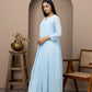 Georgette blue dress with slip+chikankari