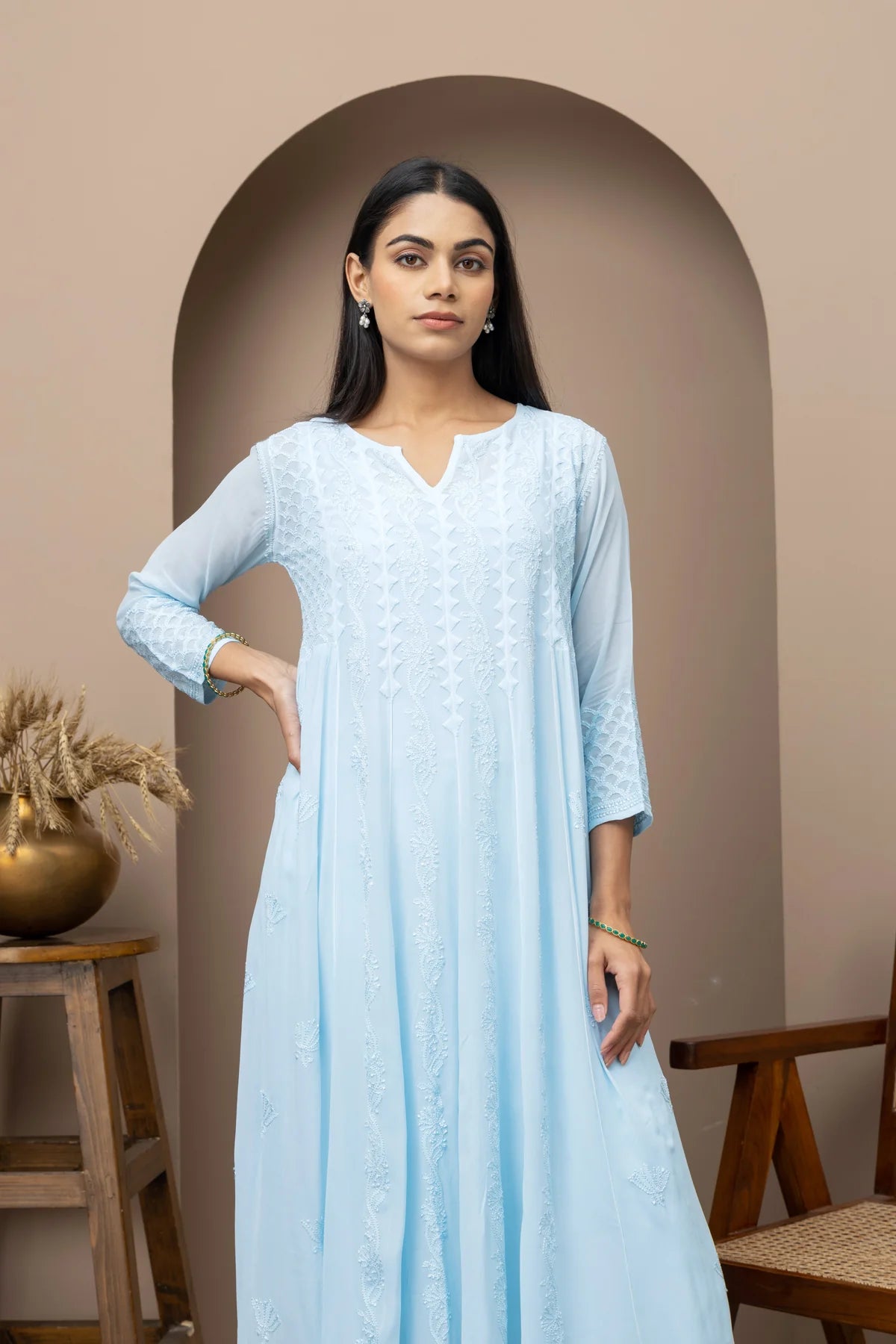 Red Georgette Chikankari Dress