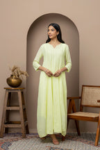 green long dress+chikankari