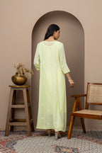 green long dress+chikankari