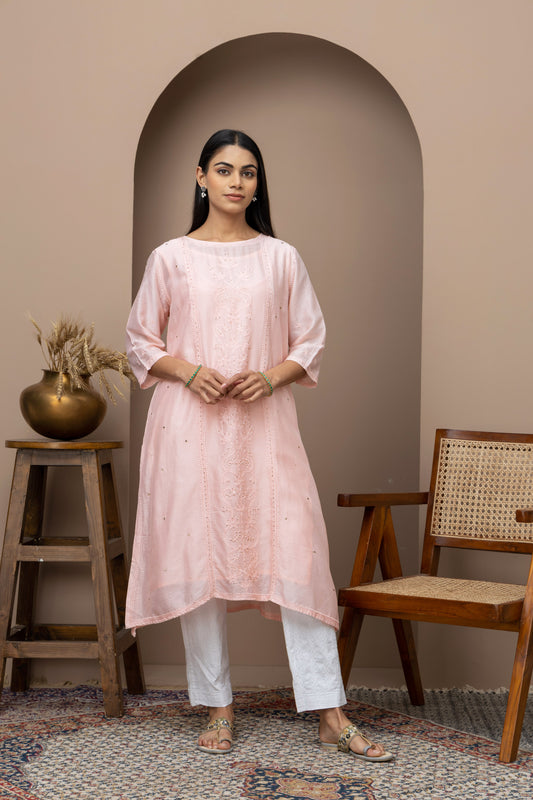 Blush Pink Chikankari Kurti in Soft Fabric