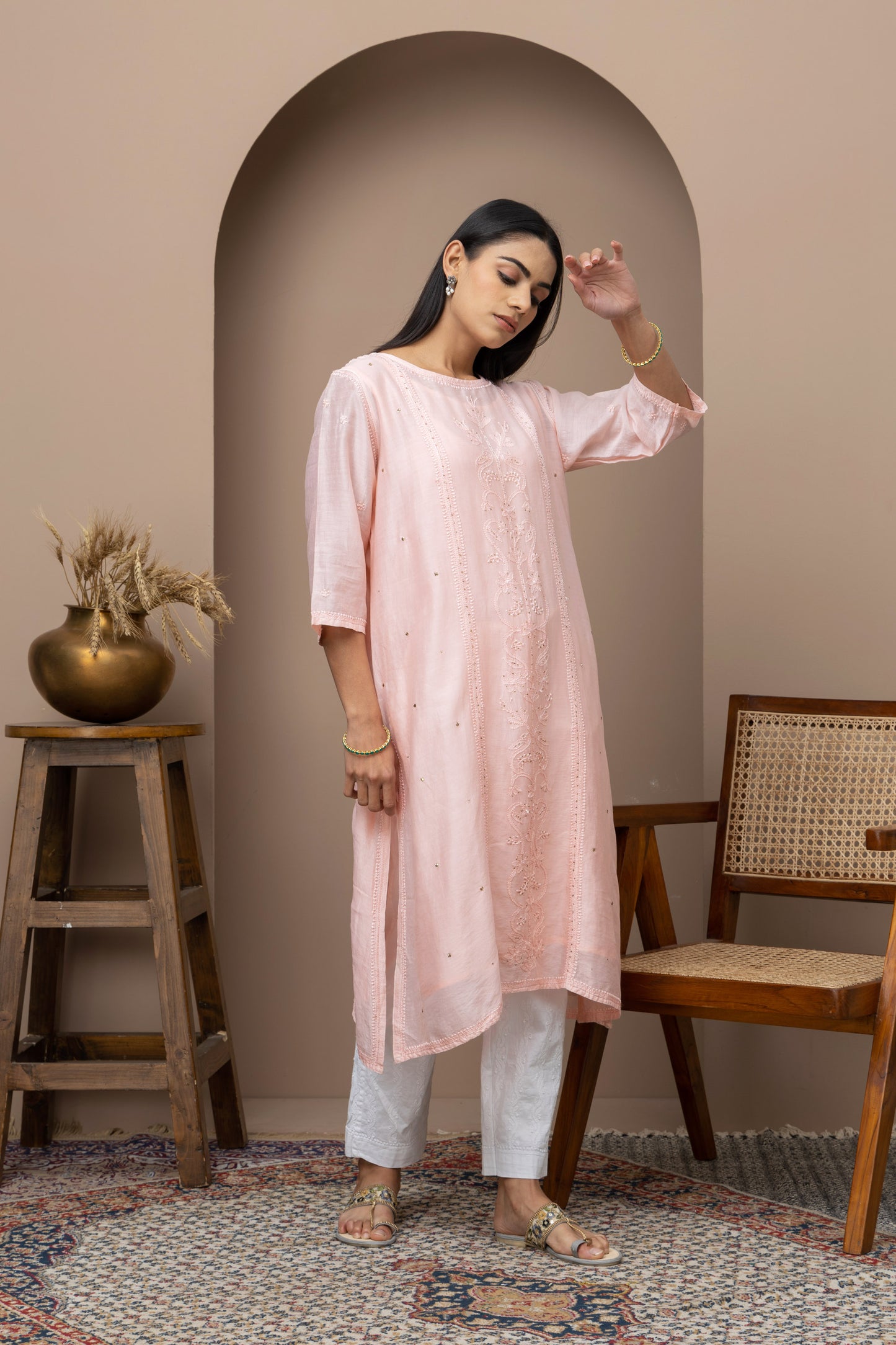 Blush Pink Chikankari Kurti in Soft Fabric
