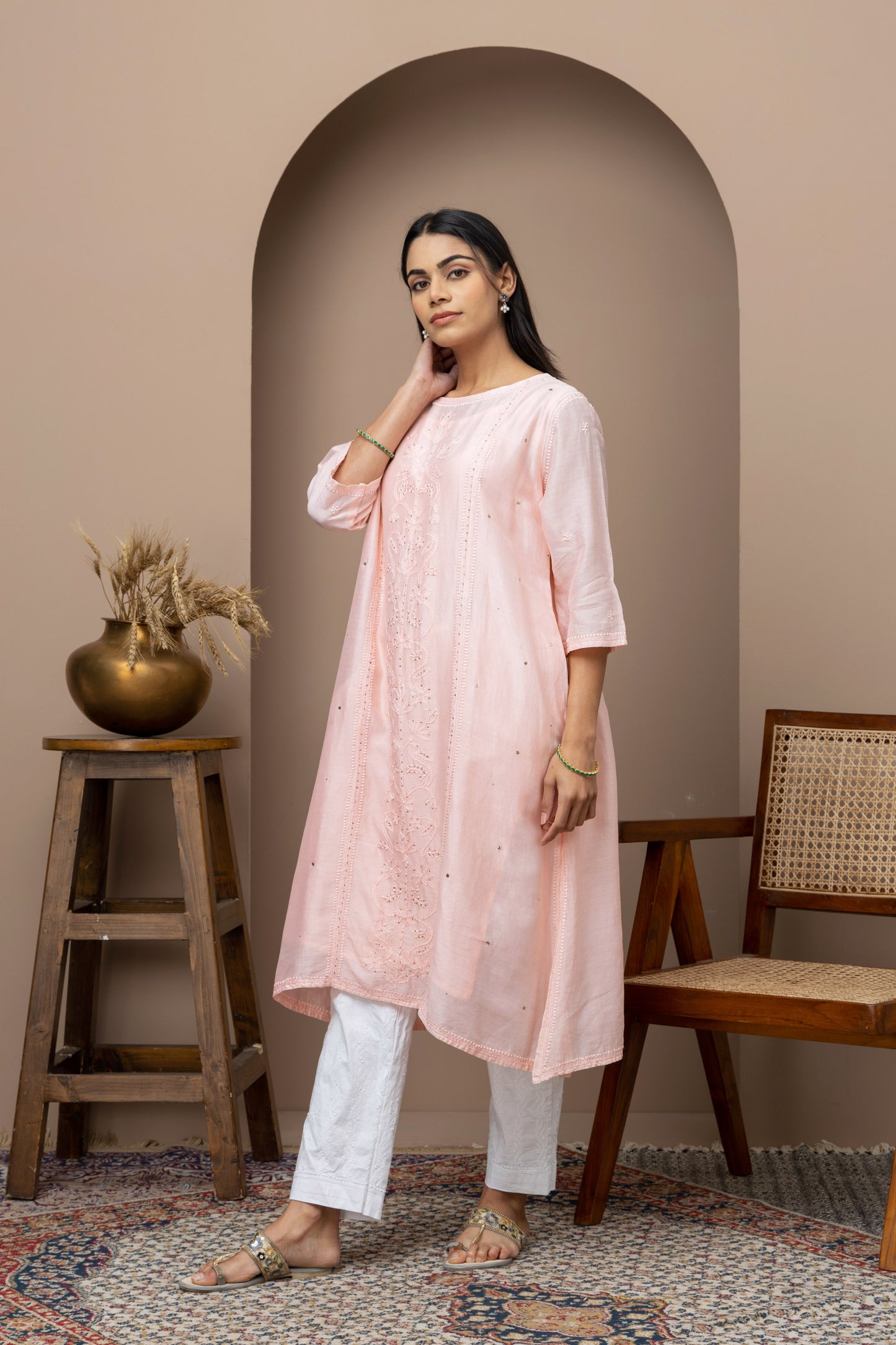 Blush Pink Chikankari Kurti in Soft Fabric