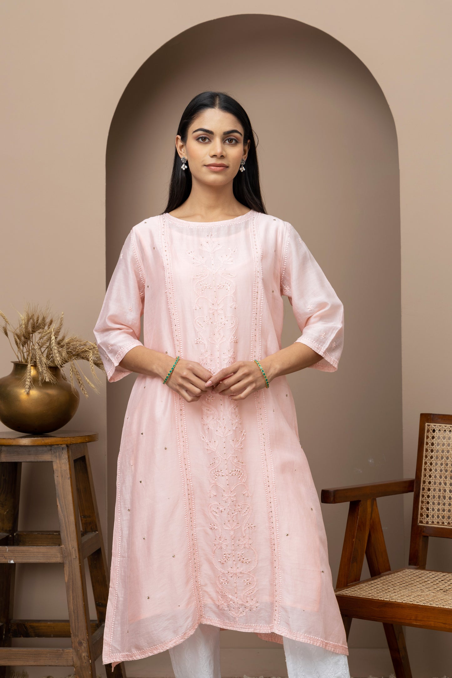 Blush Pink Chikankari Kurti in Soft Fabric
