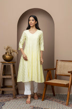 Pastel Yellow Chikankari Cotton Kurti – Elegant Handcrafted Lucknowi Embroidery