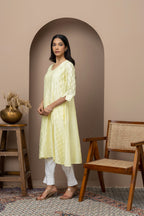Pastel Yellow Chikankari Cotton Kurti – Elegant Handcrafted Lucknowi Embroidery