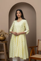 Pastel Yellow Chikankari Cotton Kurti – Elegant Handcrafted Lucknowi Embroidery
