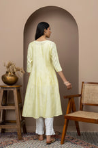 Pastel Yellow Chikankari Cotton Kurti – Elegant Handcrafted Lucknowi Embroidery