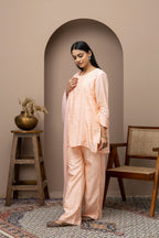 Peach Chanderi Silk Kurti with Pant – Subtle Festive Elegance