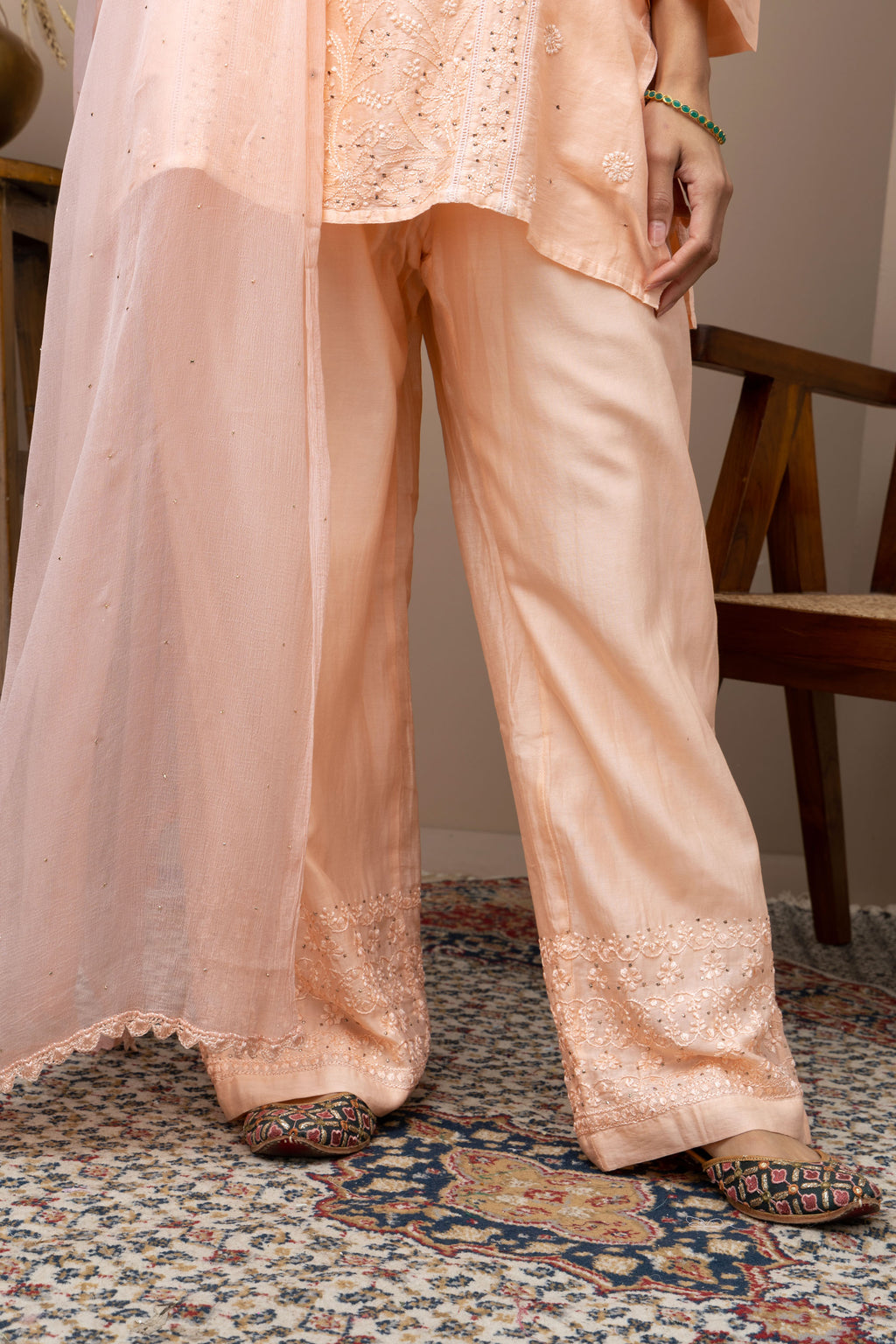 Peach Chanderi Silk Kurti with Pant – Subtle Festive Elegance