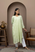 Green Mul Cotton Kurti with Jaali Work – Lightweight & Elegant
