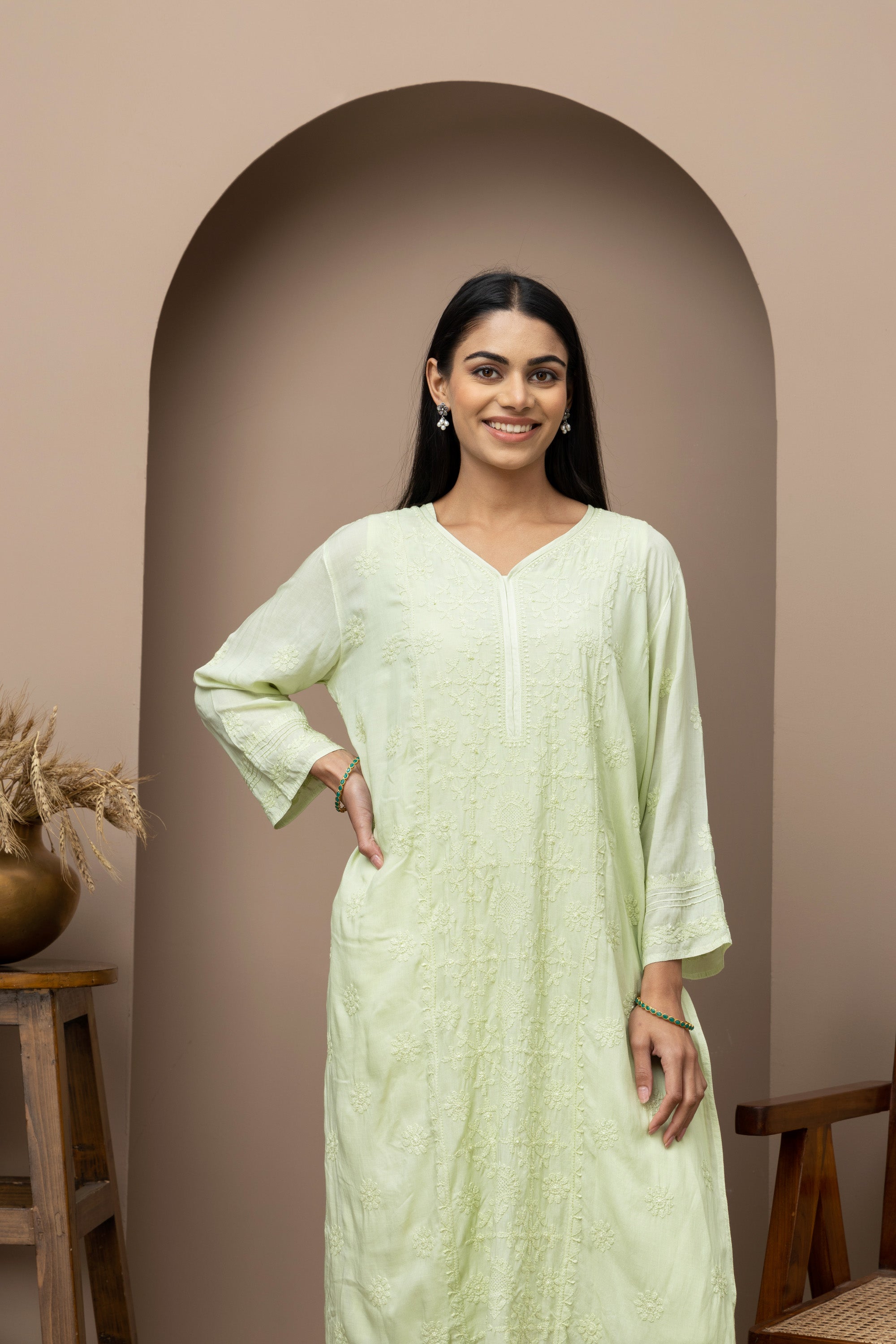 Green Mul Cotton Kurti with Jaali Work – Lightweight & Elegant