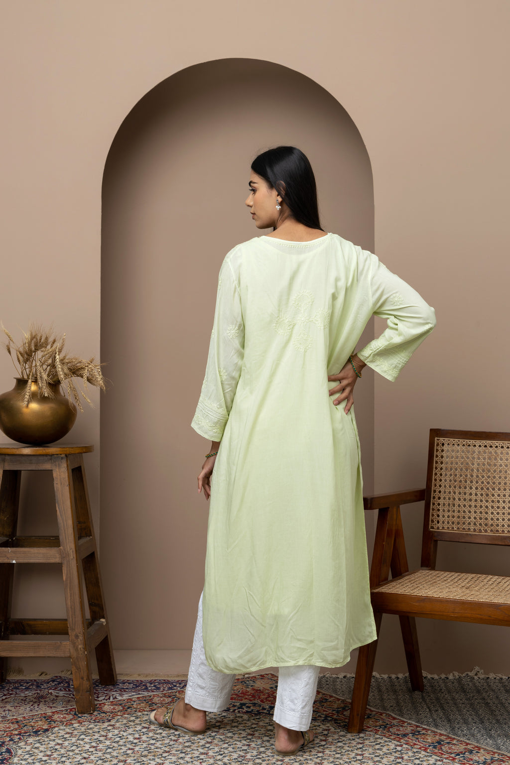 Green Mul Cotton Kurti with Jaali Work – Lightweight & Elegant