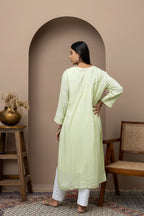 Green Mul Cotton Kurti with Jaali Work – Lightweight & Elegant