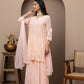 Georgette peach  fullsuit+mukaish+chikankari