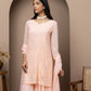 Georgette peach  fullsuit+mukaish+chikankari