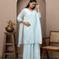 Georget blue fullsuit+mukaish+chikankari