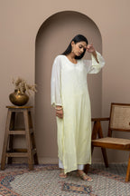 Lemon Yellow Georgette Ombre Kurti with Chikankari & Sequins – Elegant & Flowing