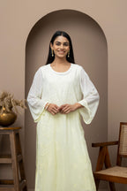 Lemon Yellow Georgette Ombre Kurti with Chikankari & Sequins – Elegant & Flowing